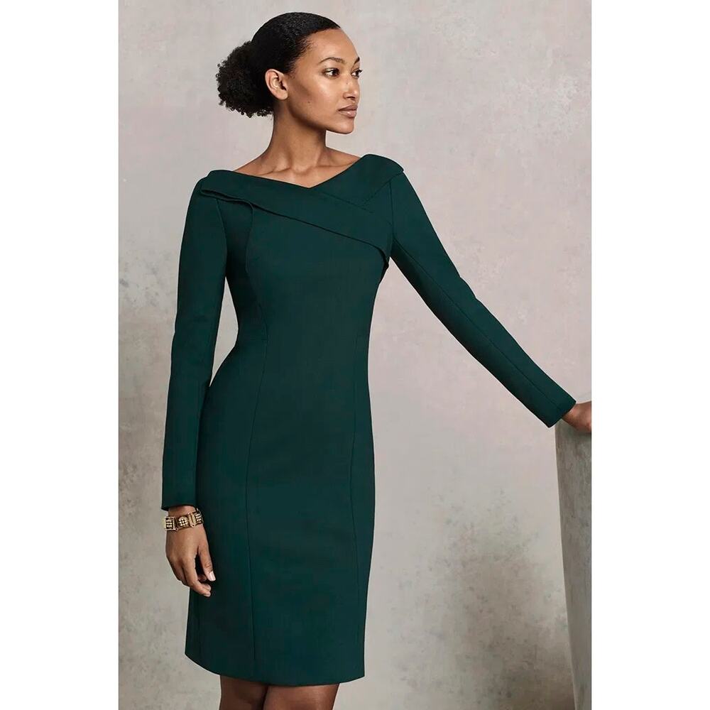 The Fold Glenmore Dress 6 Green Wool Sheath Work Formal Office Professional